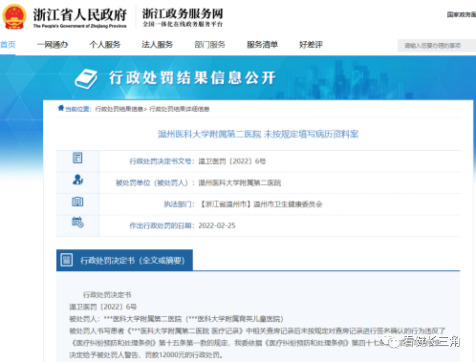 病历书写不规范，大三甲医院被罚了”
