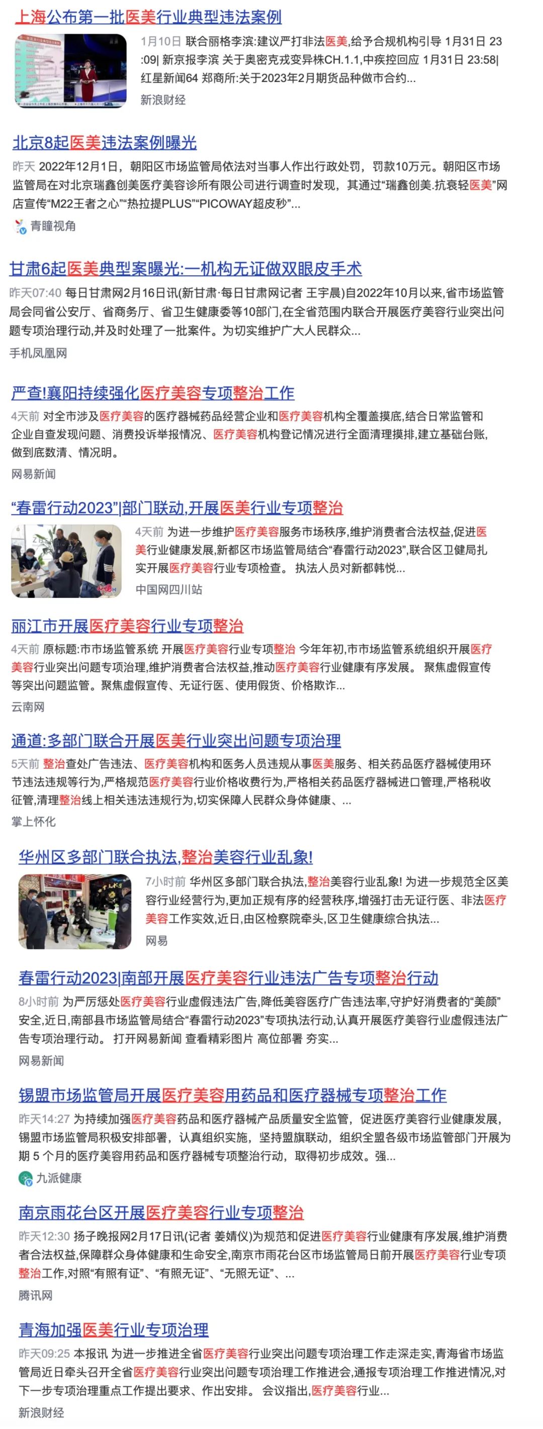 全国多地开展医美行业“集中整治”！”
